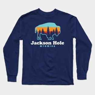Jackson Hole Wyoming Bison Retro Grand Tetons Long Sleeve T-Shirt